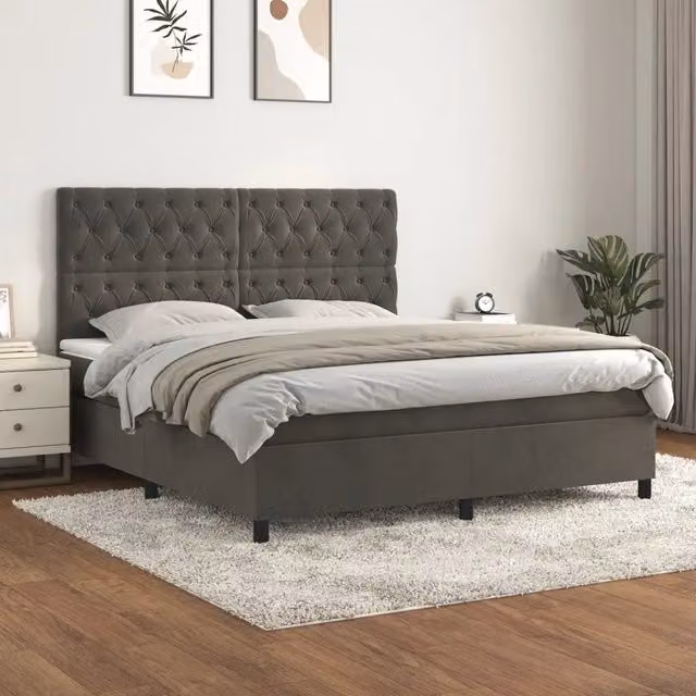 Letto Ibrido con Giroletto a Molle e Materasso vidaXL in Velluto Grigio e Bianco L/P/H: 160 x 200 x 128 cm – 1