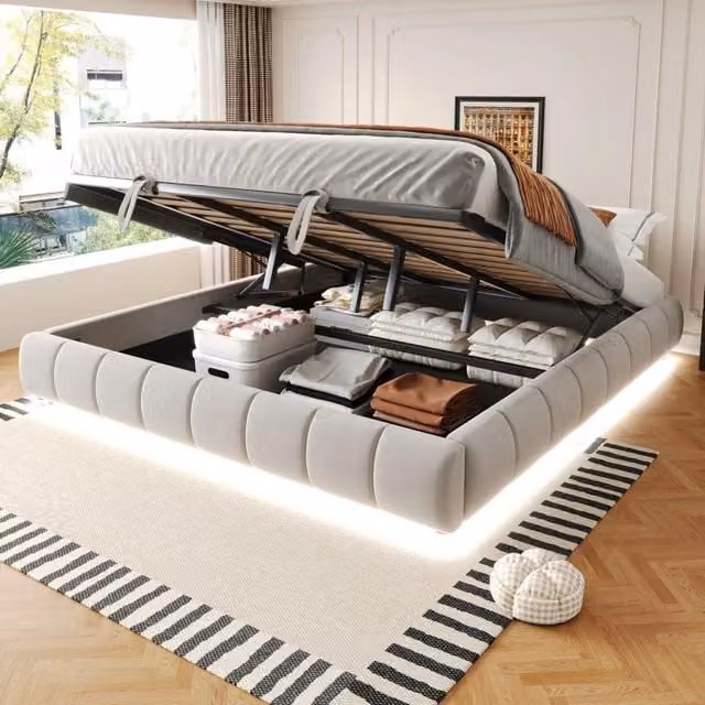 Letto imbottito 180x200 cm - Zephmum - LED monocromatica, telaio idraulico con contenitore