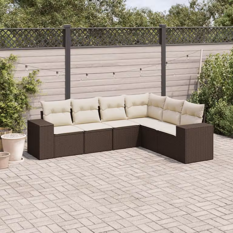 Set Divano da Giardino vidaXL 6 pz in Polyrattan Marrone con Cuscini Imbottiti e Coperture Rimovibili