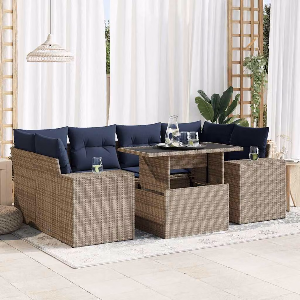 Maison Exclusive - Set Divani da Giardino 7pz con Cuscini Grigio Polyrattan Acacia