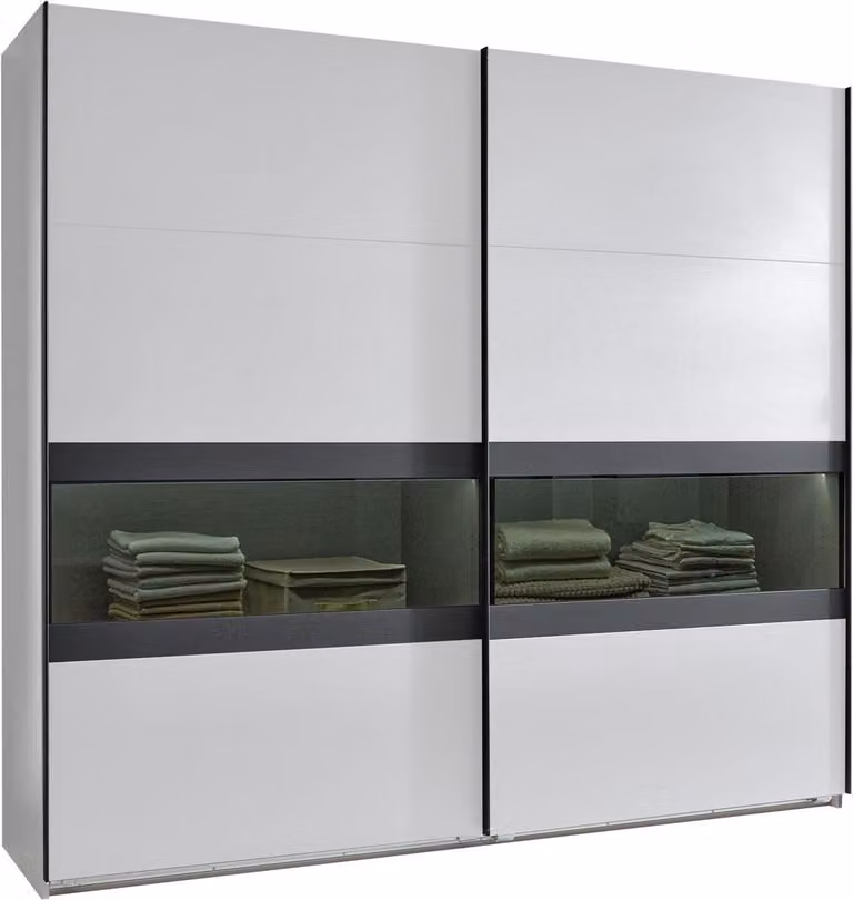 Armadio ad ante scorrevoli Easy Plus Armadio design selezionabile con vetro fumé, bianco / vetro fumé - grafite, 180x65x236cm