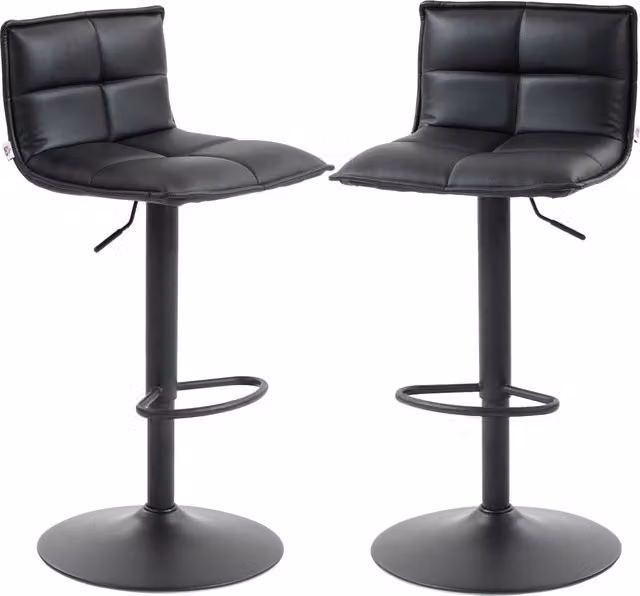 Set 2 Sgabelli da Bar Regolabili e Girevoli in Similpelle PU Sedie per Cucina con Schienale Nero 44 x 45 x 85-106 cm
