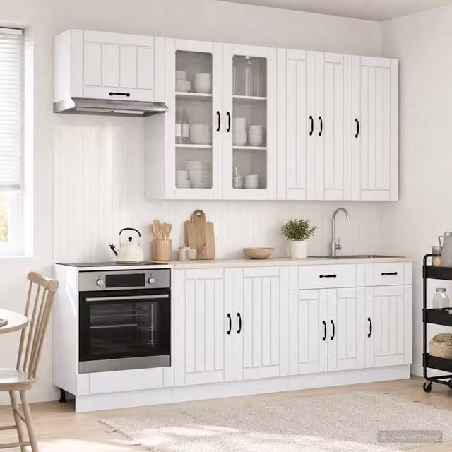 Unità Cucina Moderna vidaXL Bianco Lucido con Ante in Vetro in MDF