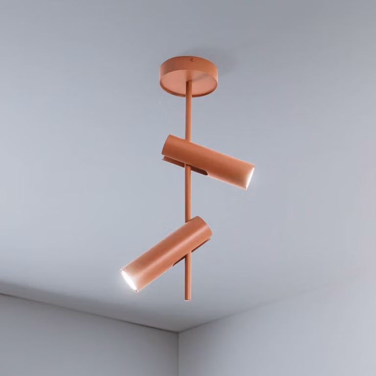 Faretto da soffitto Leda 2, rosso mattone, a 2 luci, altezza 55 cm SIGMA, dimmerabile, Rosso, Soggiorno / Sala da pranzo, Metallo, Moderno, Faretto