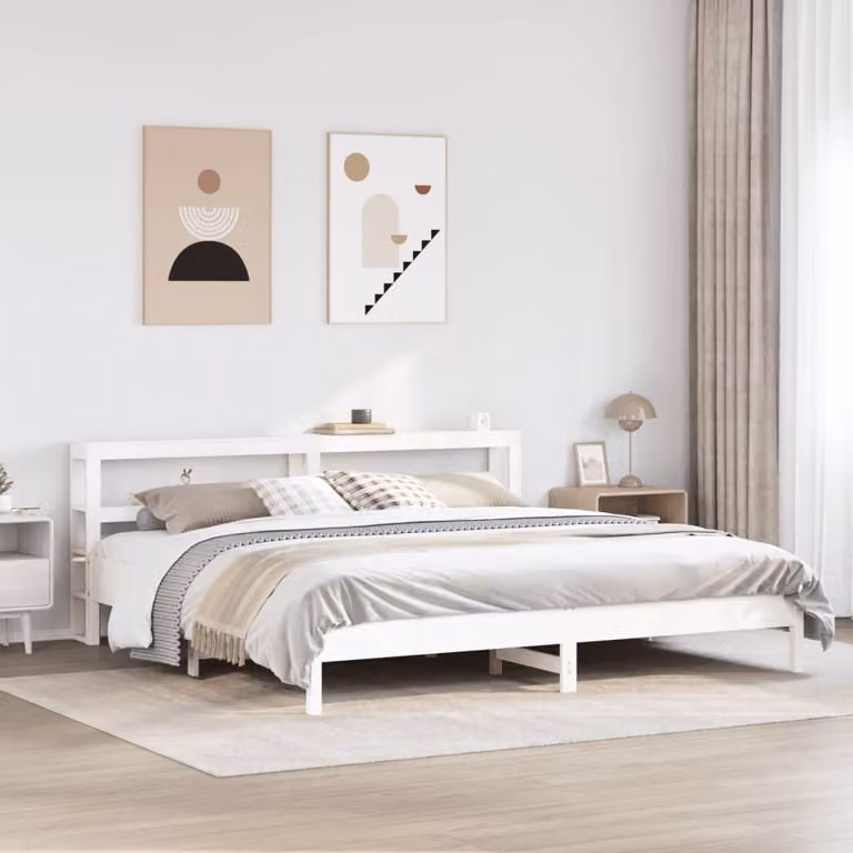 vidaXL Letto in Legno Massello di Pino Bianco con Scomparti Laterali L/P/H: 180 x 200 x 82 cm