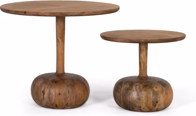 Set di due tavolini laterali in legno massello di mango