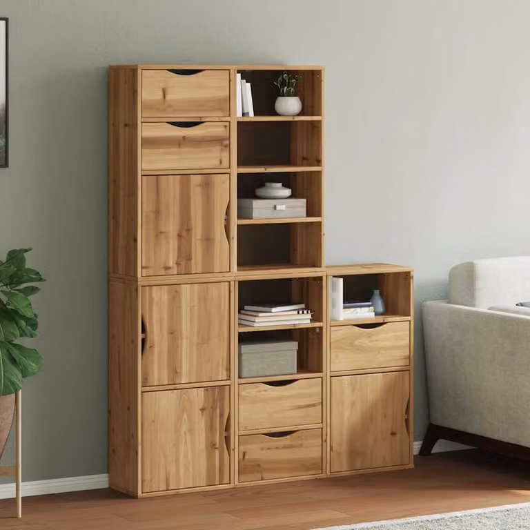 Set di 5 armadietti laterali vidaXL ODDA in legno massello di pino, stile rustico cerato, colore marrone, L/P/H: 40 x 24 x 79 cm