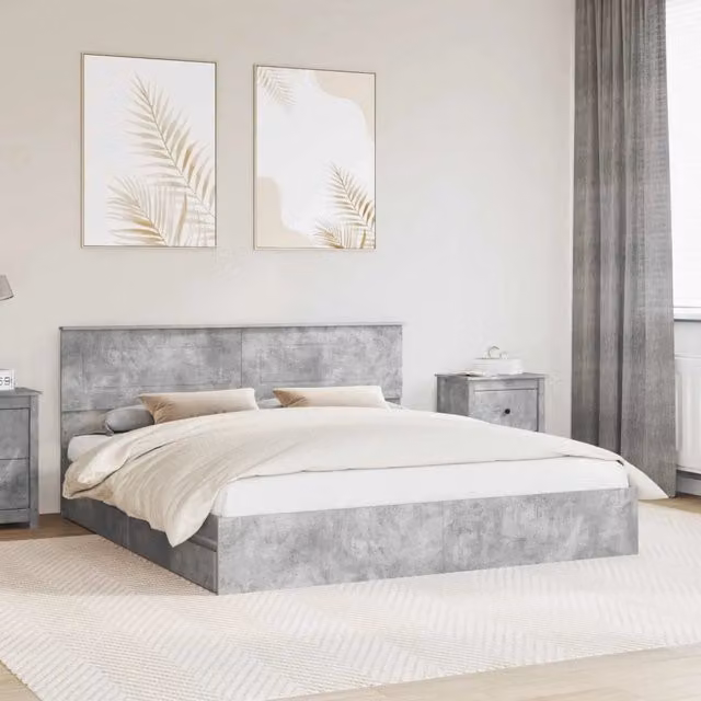 Letto con Contenitore con cassetto Grigio cemento 200 x 200 cm 3408427