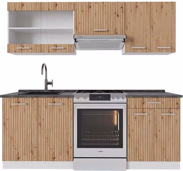 Cucina componibile R-Line Rovere artigianale/Bianco 200 cm, PL Antracite Vicco