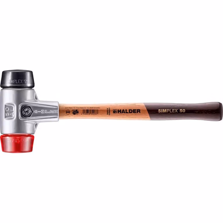 Mazza SIMPLEX soft-face con alloggiamento in alluminio e manico in legno, Ø 50, composizione gomma / plastica