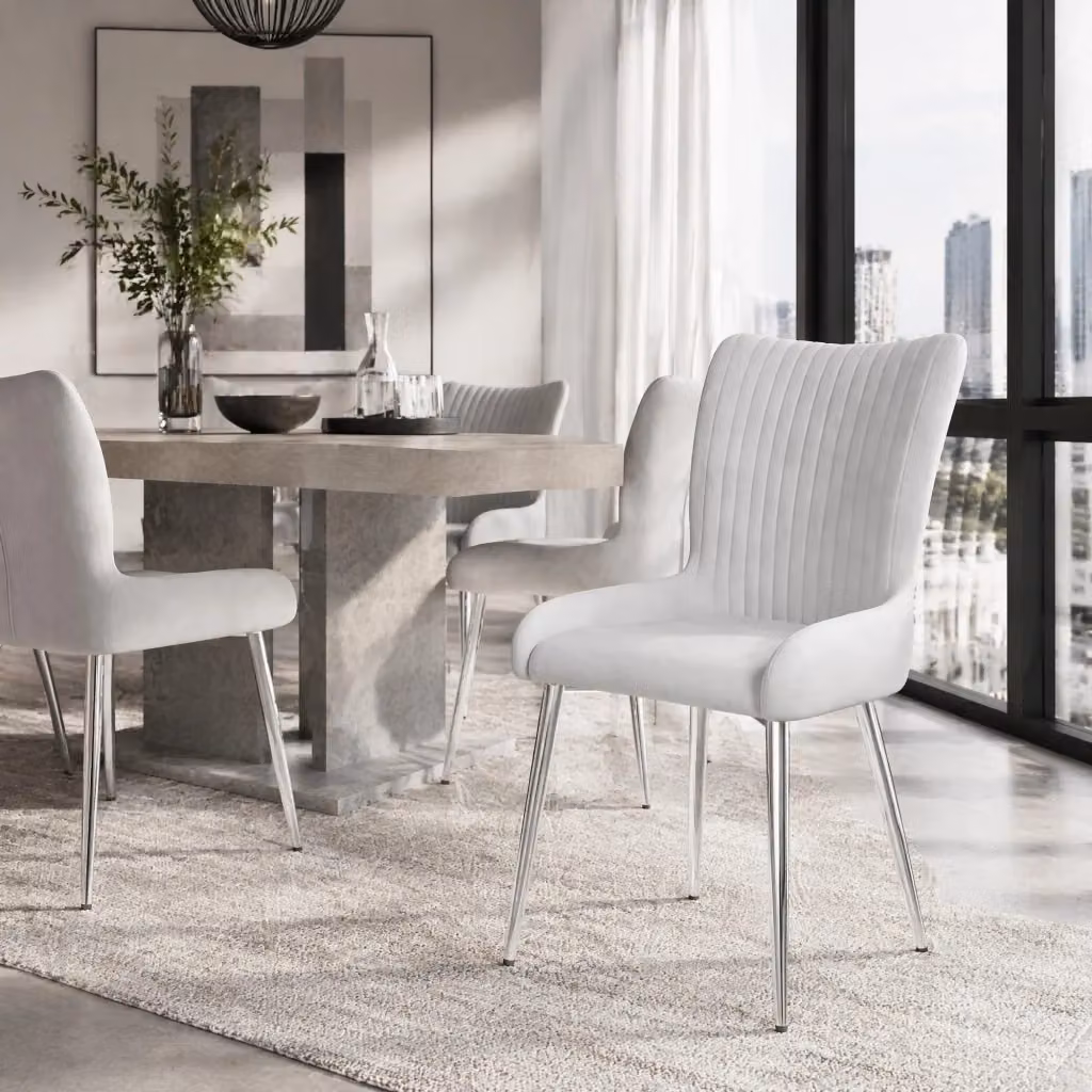 Set di 6 sedie da pranzo FOLYNA in velluto grigio con gambe in metallo per soggiorno, sala da pranzo e camera da letto – 2