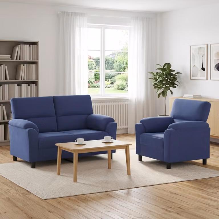 Set di 2 divani moderni vidaXL in velluto blu con struttura in metallo per il tuo soggiorno