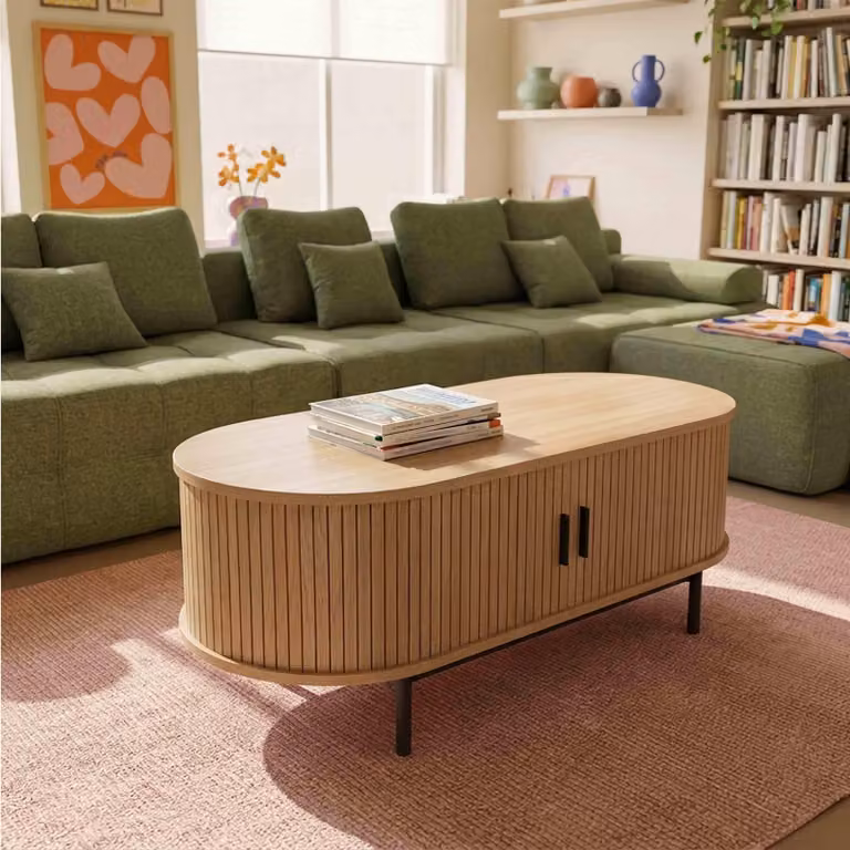 Tavolino in MDF con decoro in melaminico beige - Oviala Louna
