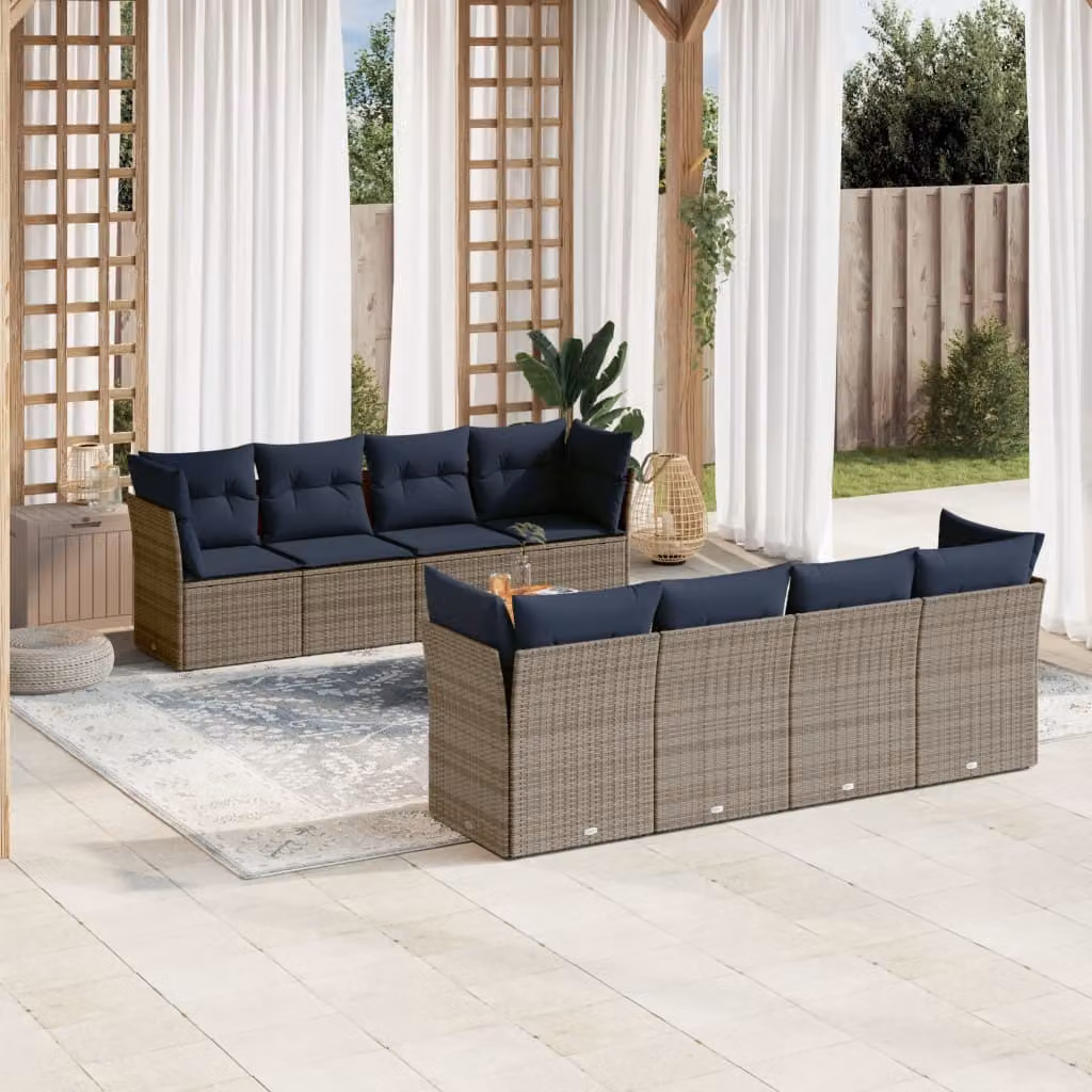 Maison Exclusive - Set Divani da Giardino 9 pz con Cuscini Grigio in Polyrattan