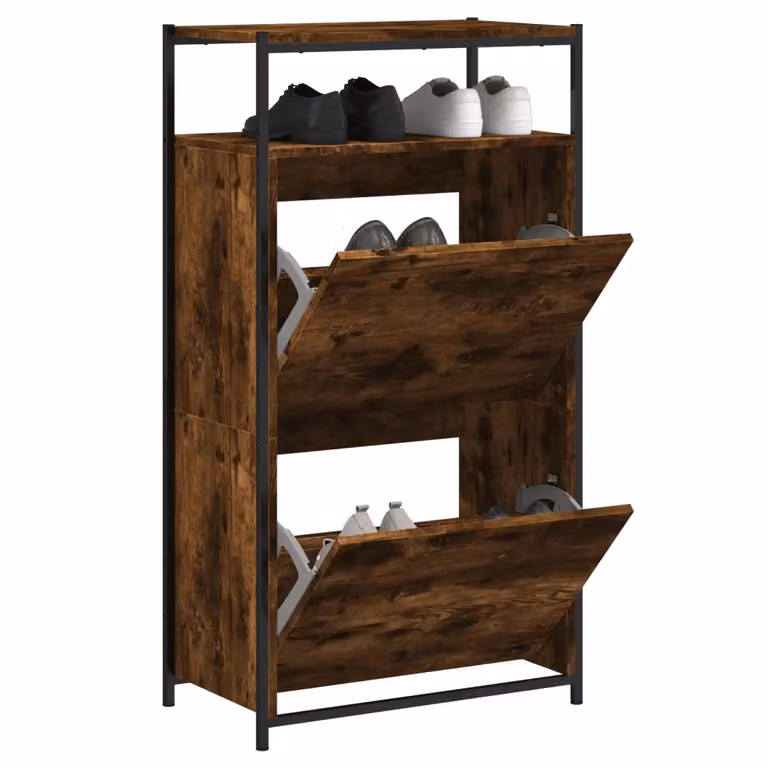 Mobile porta scarpe moderno vidaXL in legno e metallo, colore marrone, L/P/H: 112 x 34 x 60 cm