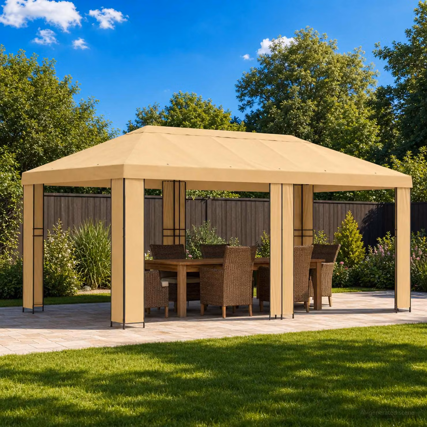 Gazebo da giardino vidaXL in acciaio e poliestere beige e nero L: 600 cm, P: 300 cm, H: 276,5 cm