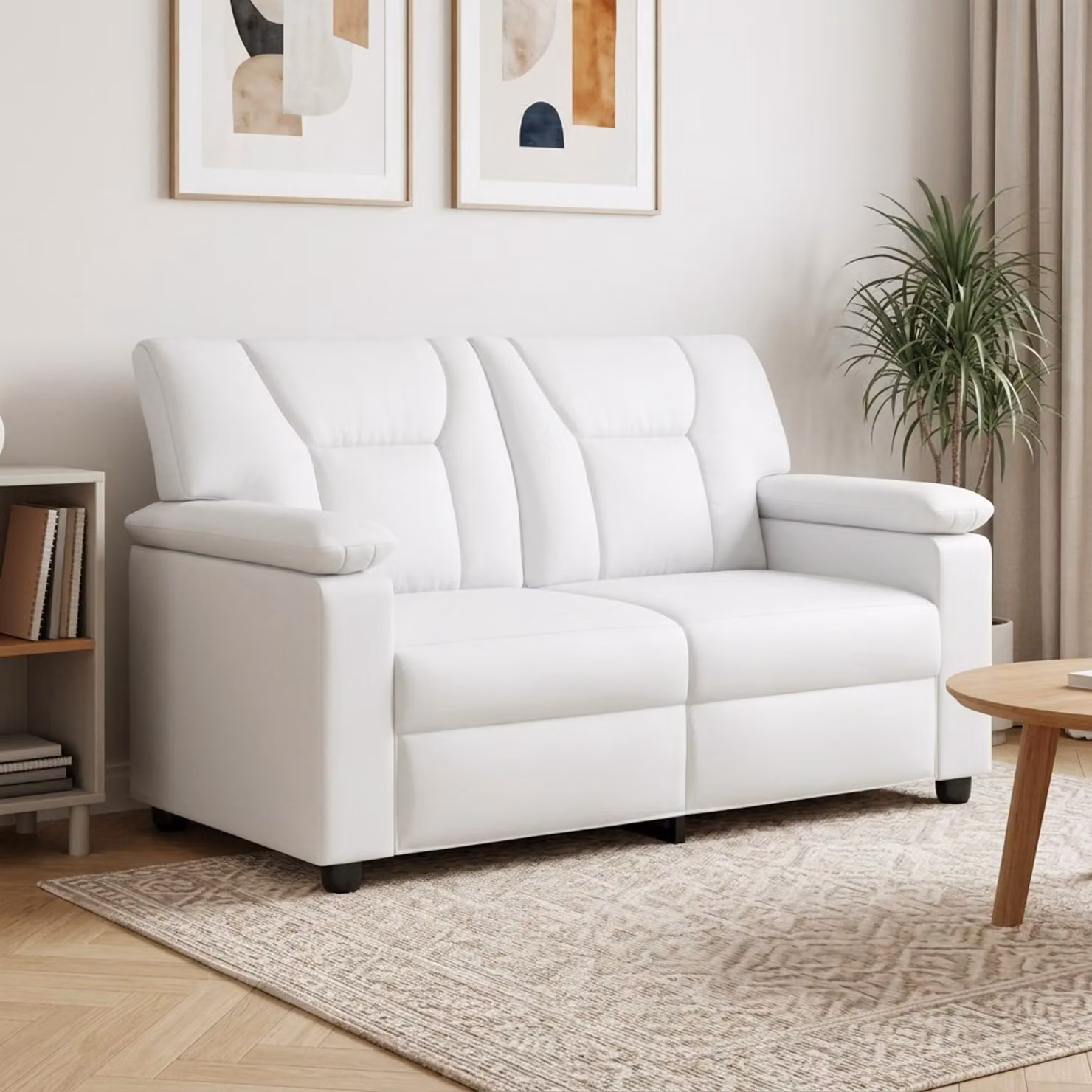 Divano moderno vidaXL in similpelle bianca per soggiorno L: 151 cm, P: 85 cm, H: 93 cm