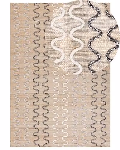 Beliani Tappeto area Boho Juta Rettangolare Basso Pile 160 x 230 cm Beige