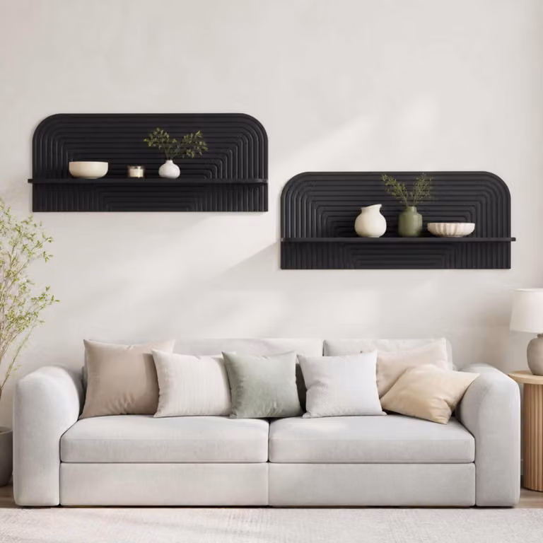 Set di 2 Scaffali da parete vidaXL Moderni in MDF Nero L: 102 cm, P: 37,5 cm, H: 13,5 cm