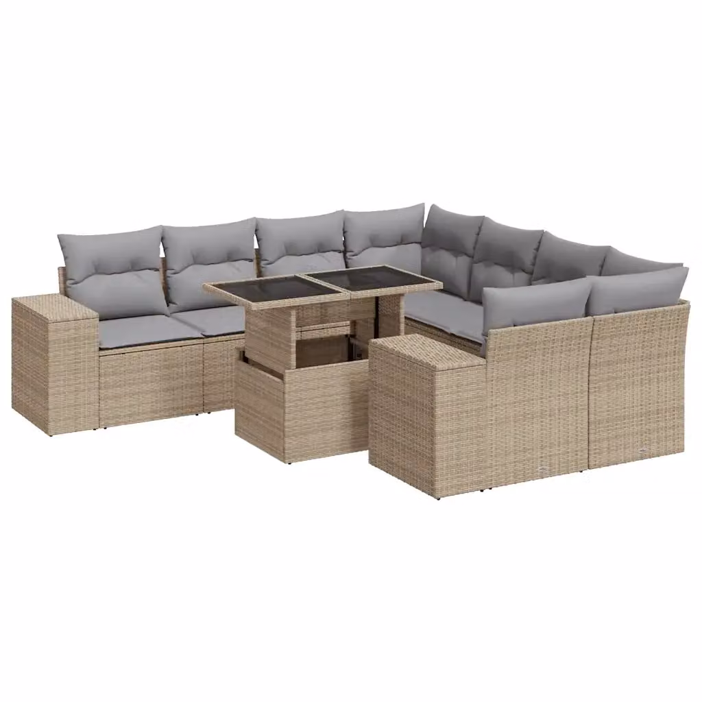 Set Divano da Giardino a L vidaXL in Polyrattan con Cuscini Beige e Tavolino da Esterno 9 pz – 2