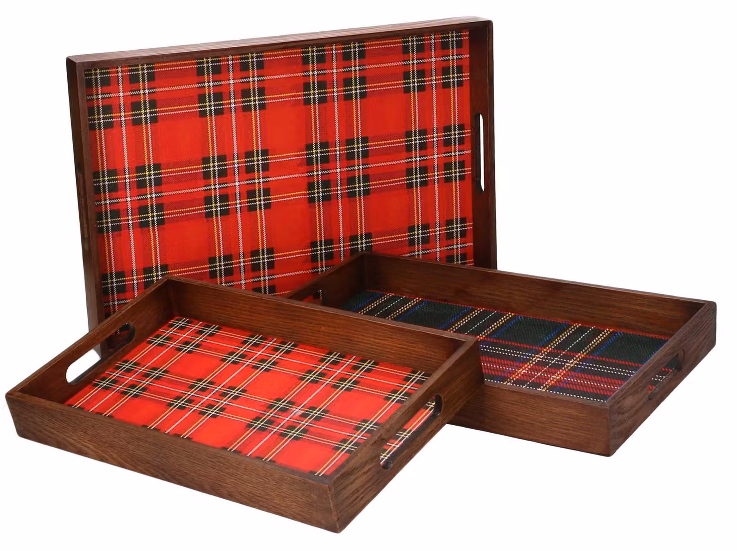 Set 3 Vassoi in legno design scozzese rettangolare