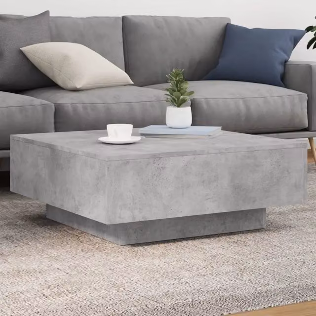 Tavolino da Soggiorno con Luci LED-Tavolino da Salotto-Tavolo Grigio Cemento 80x80x31 cm