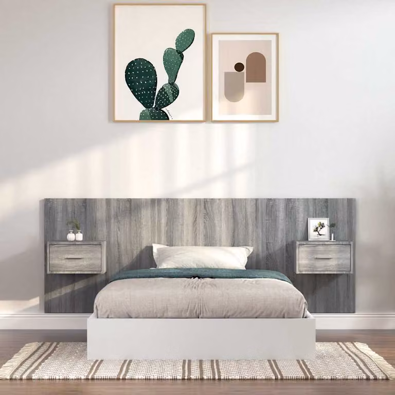 vidaXL Testiera Letto con Comodini Integrati in Legno Multistrato Grigio L: 120 cm, H: 80 cm, P: 80 cm