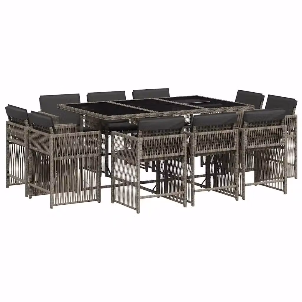 vidaXL Set da Pranzo da Giardino 11pz in Polyrattan e Vetro Grigio – 2