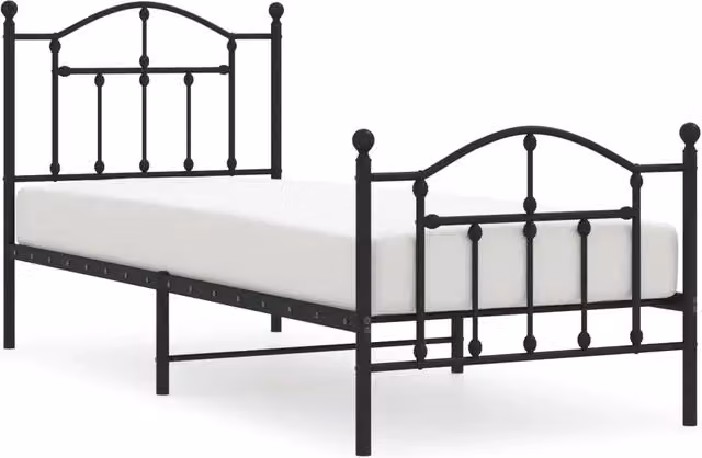 Letto singolo | Letto per adulti | Giroletto con Testiera e Pediera Metallo Nero 80x200 cm