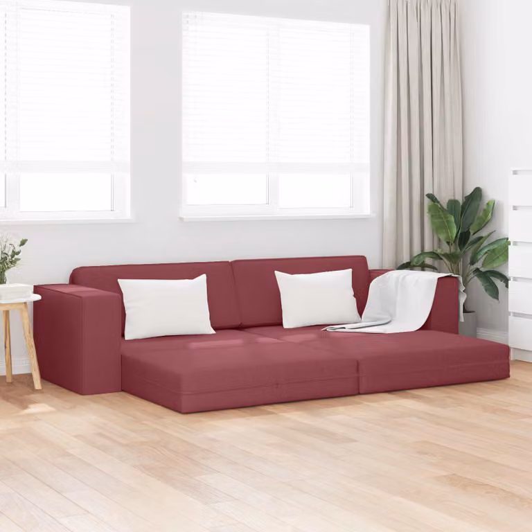 Divano letto moderno vidaXL in tessuto rosso con funzione letto e coperture rimovibili L: 245 cm, P: 78 cm, H: 77 cm