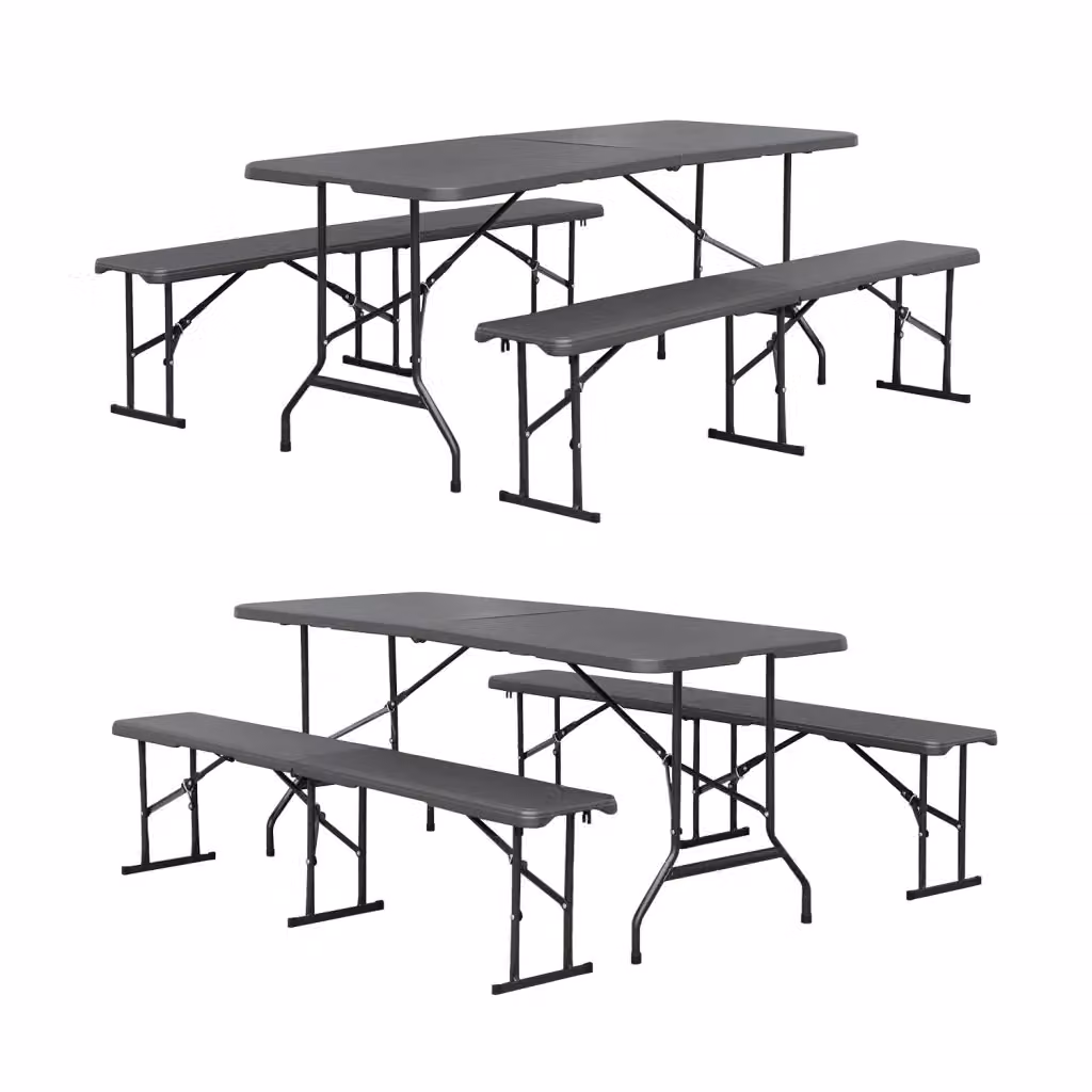Set di 2 tavoli da ricevimento pieghevoli Sweeek in acciaio verniciato grigio opaco con 2 panche – 2