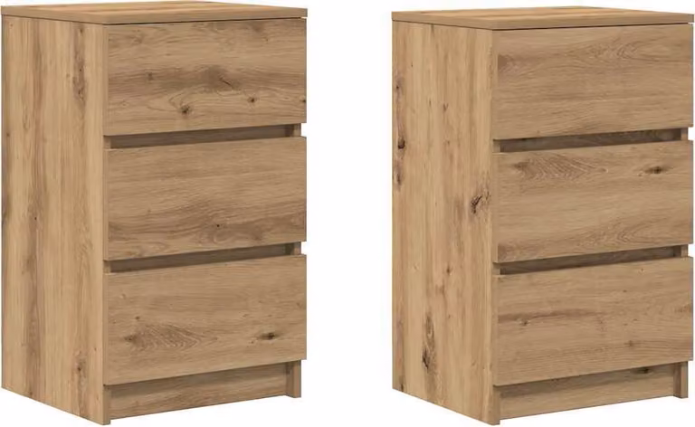 Comodini con 3 Cassetti 2 pz Rovere Artigianale 39x35x65 cm