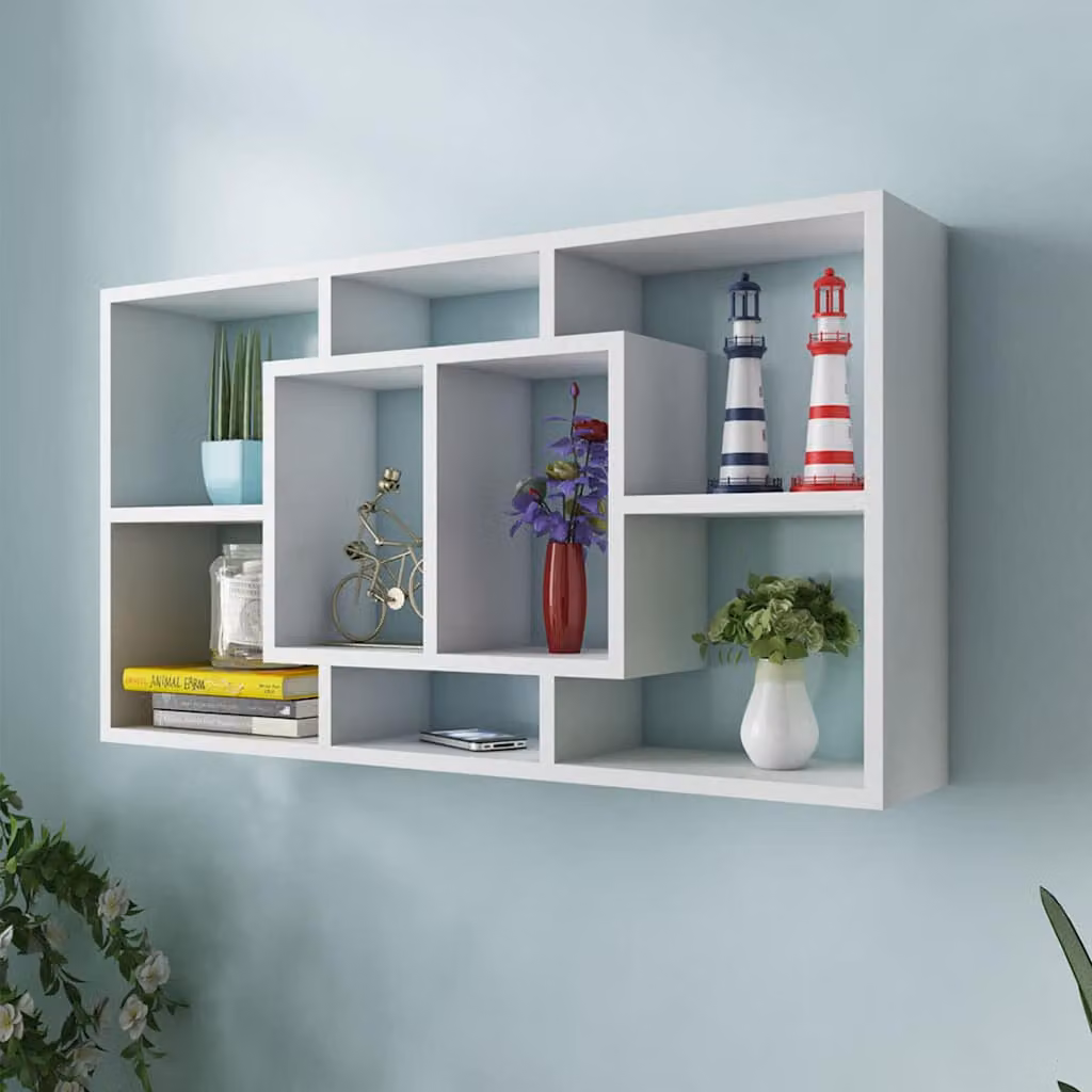 vidaXL Espositore da Parete Galleggiante a 8 Scomparti Bianco Moderno