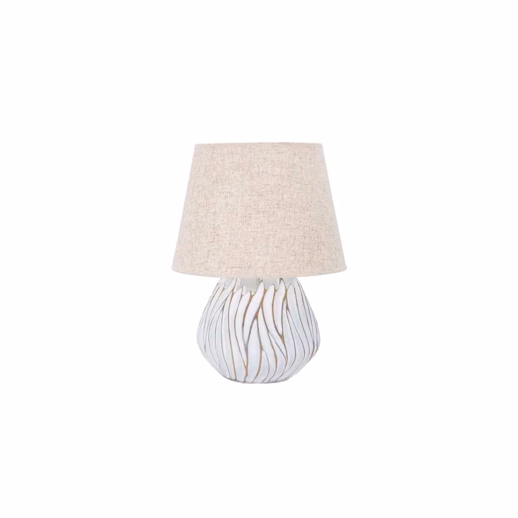Lampada da tavolo Baka in ceramica e tessuto, disponibile nei colori bianco o beige, con lampadina E27 sostituibile – 2