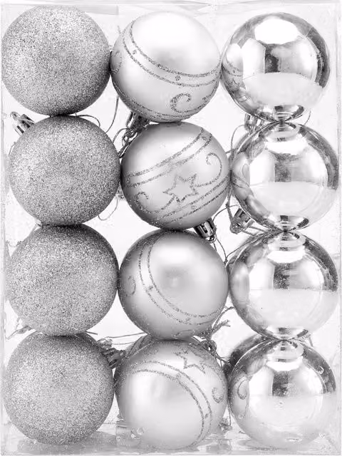 Set di 24 palline per albero di Natale Casaria argento in plastica con design geometrico e glamour