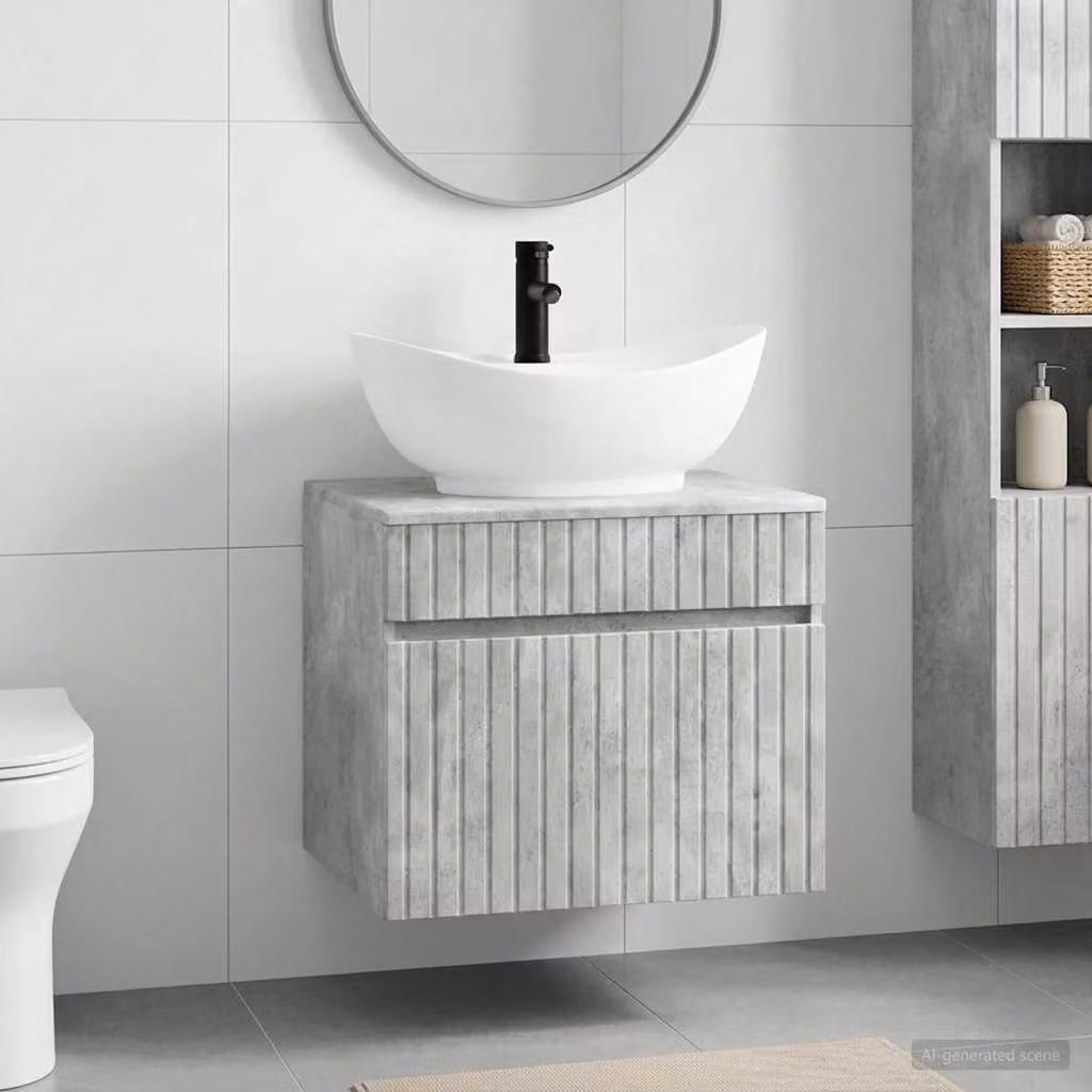 vidaXL Set di mobili da bagno sospesi in legno MDF Grigio Cemento con cassetti e ante L: 59,0 cm, P: 44,5 cm, H: 50,0 cm