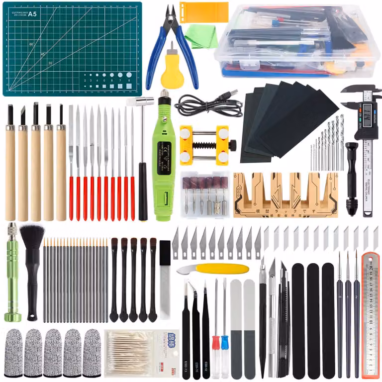 Kit di strumenti per modellismo, composto da 200 pezzi, con strumenti per la lucidatura, cacciaviti e lime