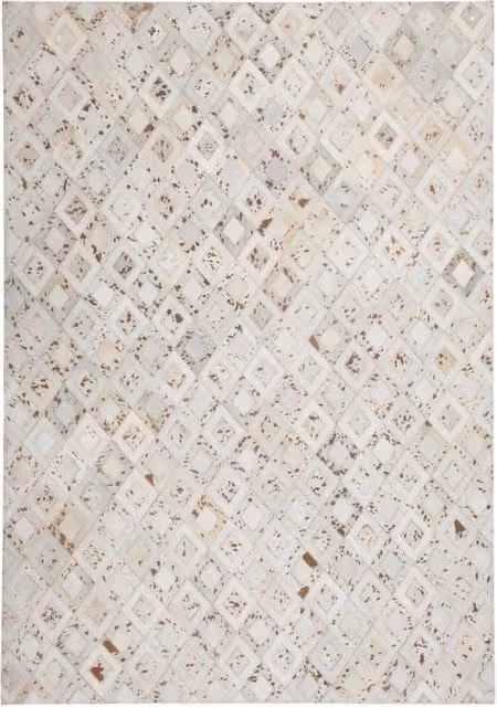 Tappeto di design Dazzle in pelle beige con effetti metallici