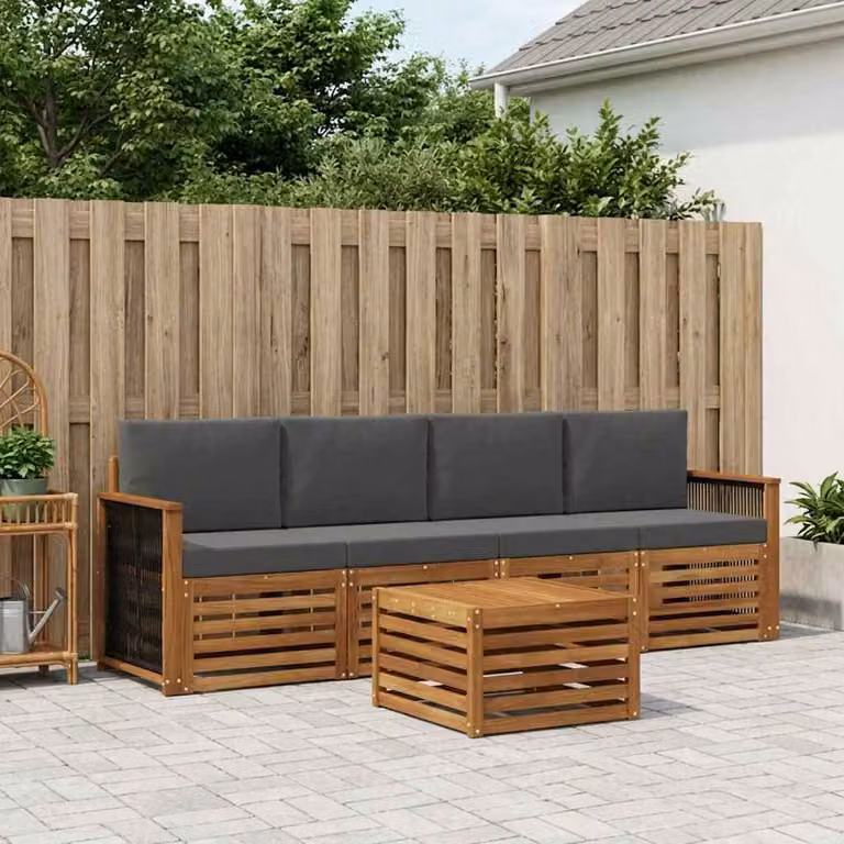 Set di divani da esterno vidaXL 5 pezzi in legno di acacia con cuscini, colori beige e antracite