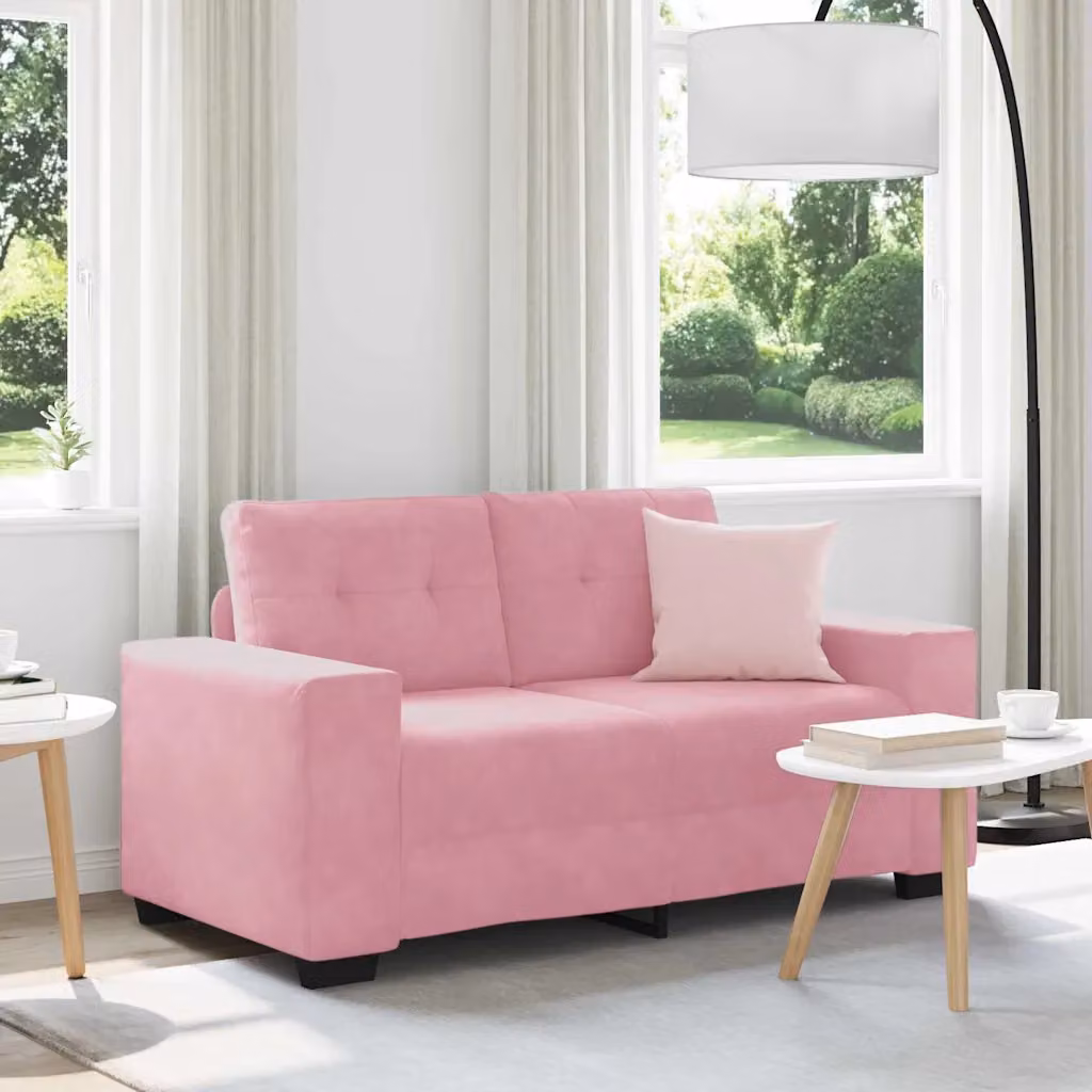 vidaXL Divano a due posti moderno in velluto rosa con cuscini, L: 160 cm, P: 82 cm, H: 77 cm