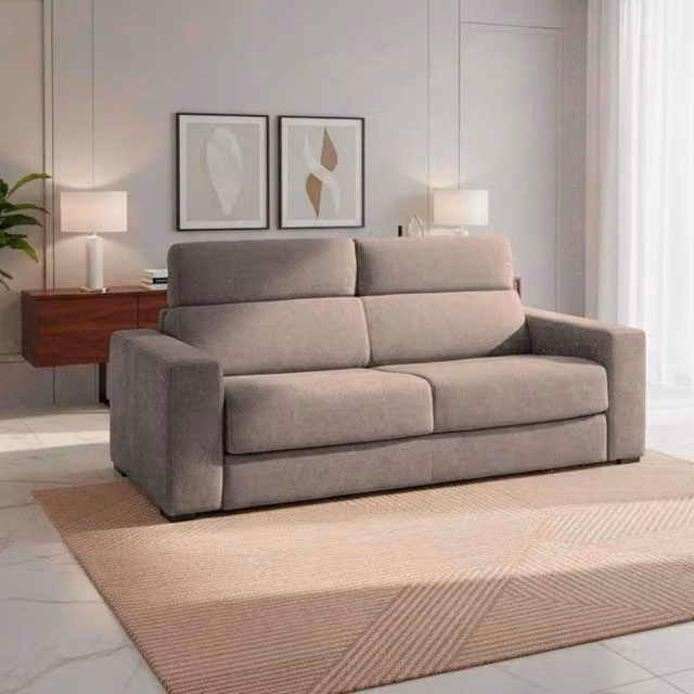 Divano letto 3 posti Crien in tessuto color taupe con struttura in legno e funzione letto, L: 205 cm, P: 97 cm, H: 83 cm – 1