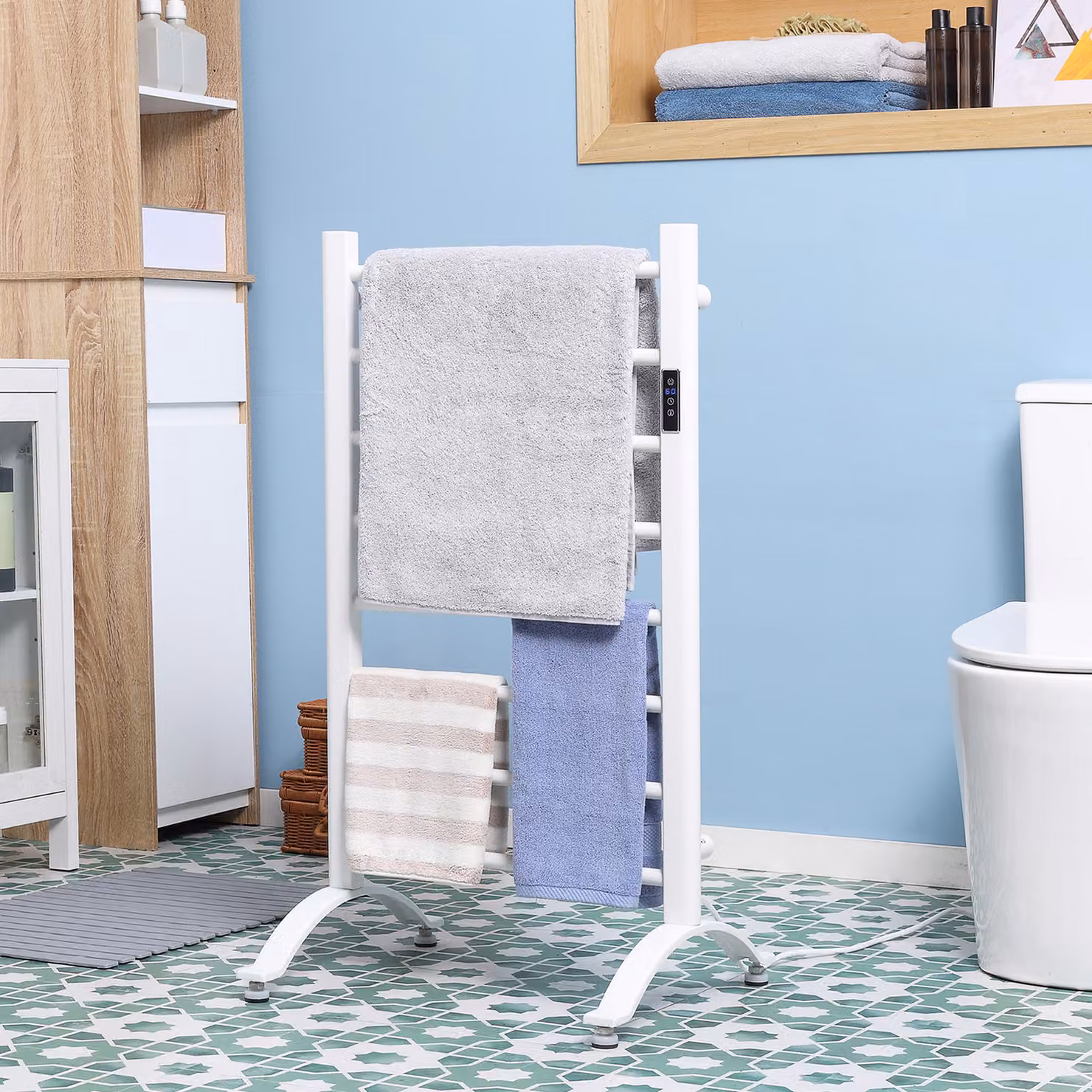 Scaldasalviette Elettrico HOMCOM con 8 Barre, Timer e Controllo Temperatura in Acciaio al Carbonio, Bianco, L 50 cm x P 45 cm x H 80 cm – 2