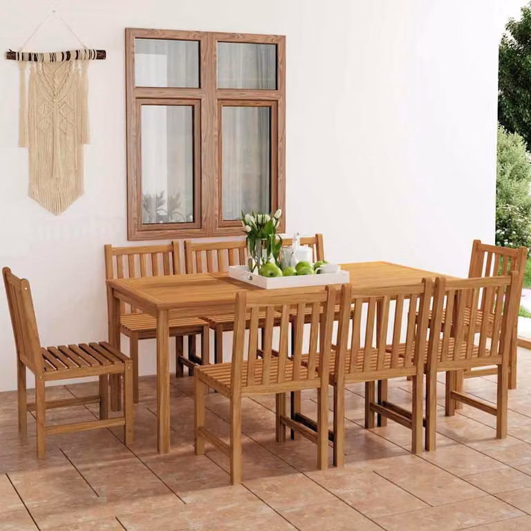 Set da pranzo da giardino vidaXL in legno di teak marrone, 9 pezzi, L: 180 cm, P: 90 cm