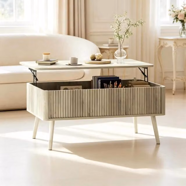 Tavolino da salotto 91x56 cm rovere in MDF, piano sollevabile