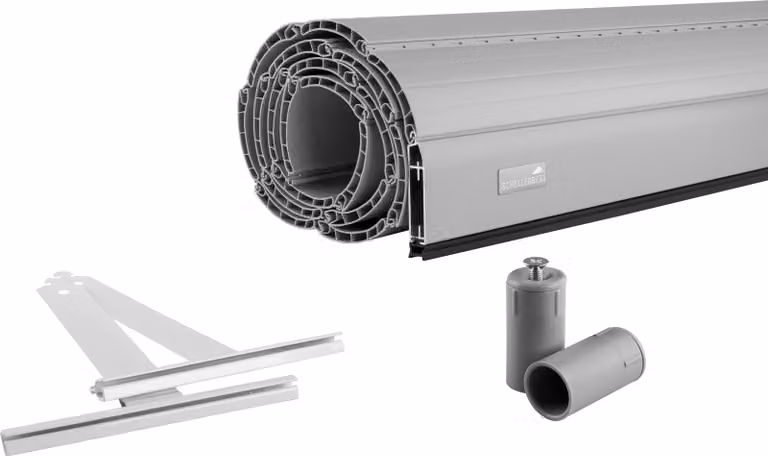 Set di tende avvolgibili Schellenberg PVC Maxi per alberi tubolari in acciaio da 60 mm, incl. molle di sospensione per tapparelle, barra terminale in alluminio e fermo per tapparelle, accorciabile individualmente, 100 x 120 cm, grigio, 39009