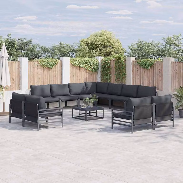 Set Divano da Giardino L-Shape vidaXL in Acciaio Antracite con 11 Pezzi e Cuscini Imbottiti