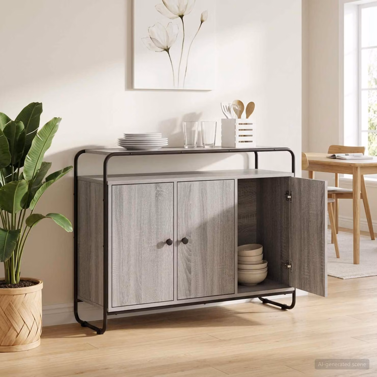 Credenza vidaXL in stile industriale color grigio in legno ingegnerizzato e metallo, L 102 x P 35 x H 75 cm