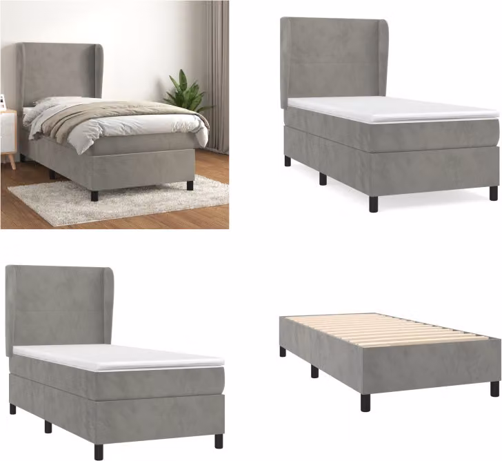 vidaXL Letto a molle con materasso grigio chiaro 100x200 cm in velluto - Letto a molle - Boxspringbetten - Bett - Schlafzimmermöbel