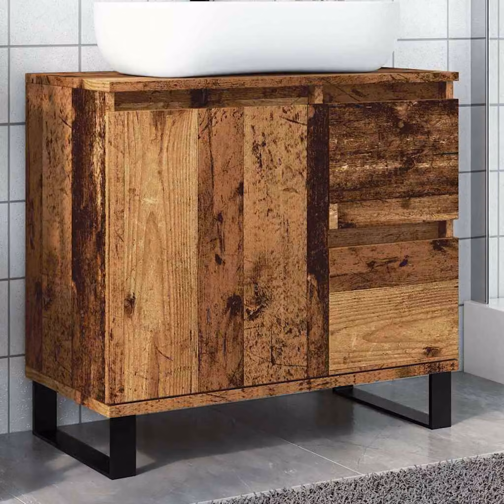 Armadietto da bagno sospeso vidaXL in stile industriale marrone con ante a cerniera e cassetti L: 65 cm, P: 33 cm, H: 60 cm