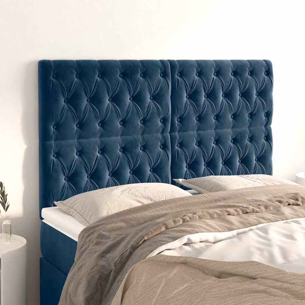 Testiera per letto vidaXL in velluto blu scuro, L: 160 cm, H: 118-128 cm, P: 7 cm